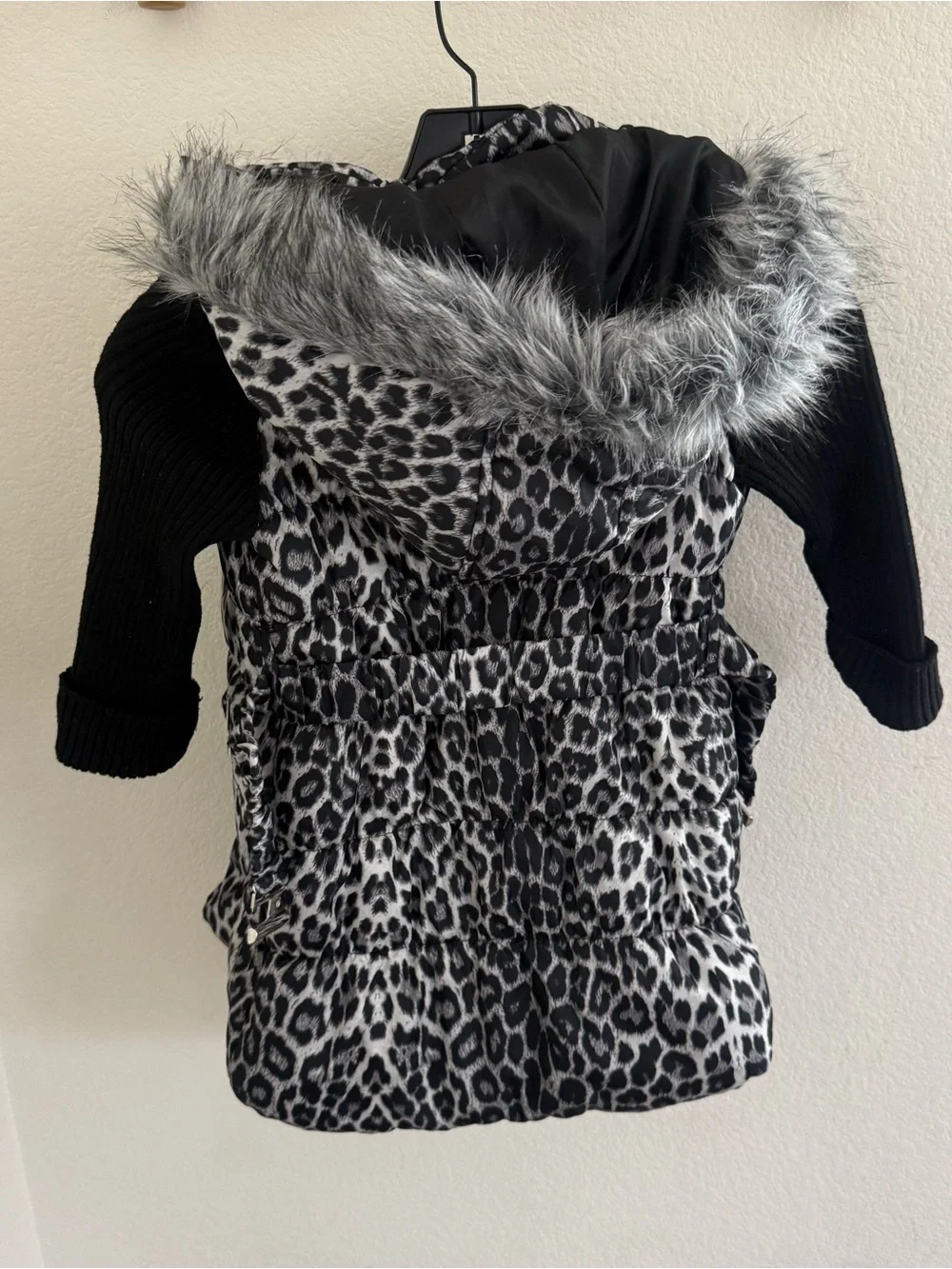 Y2K Urban Republic girls animal print puffer coat jacket faux fur hood size 3T